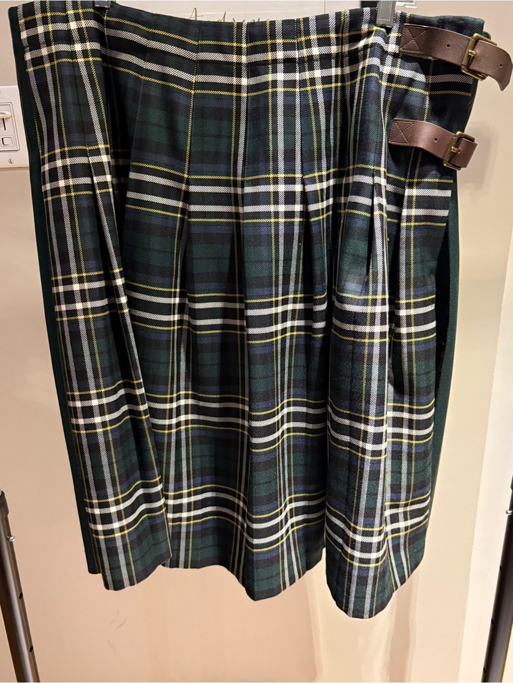 Banana Republic BR Athletics 100% Wool Plaid Midi Skirt with Buckle - Size XL